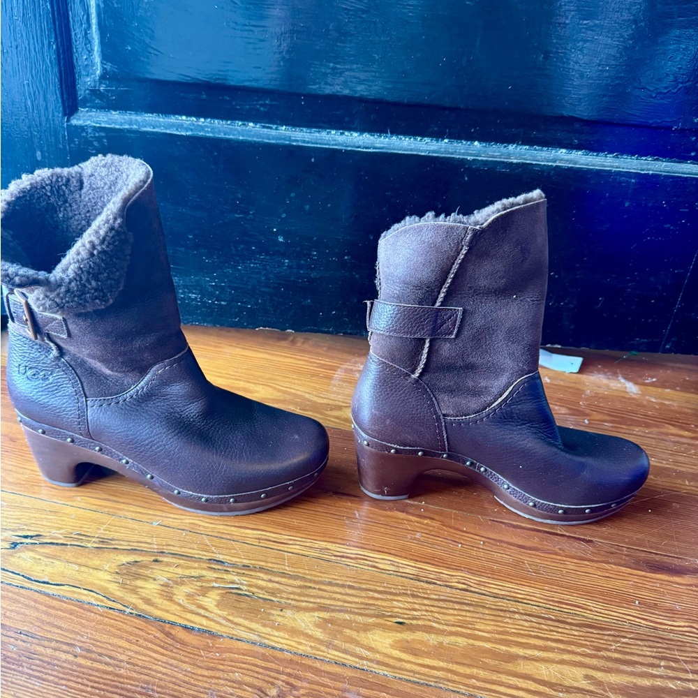 UGG Brown Sheepskin lined wood heel with metal stud work “Lynnea” Boots - Picture 6 of 16